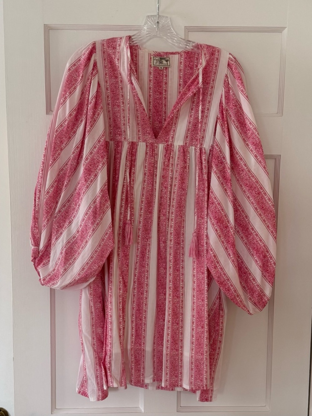 Boho Stripe Mini Dress in Pink and White